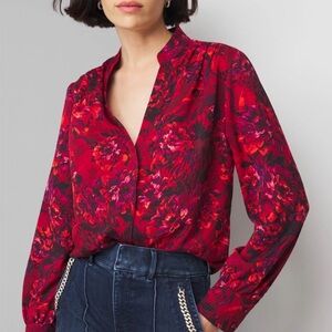 New White House Black Market Trapunto Stitched Shirt Blouse L Large NWT